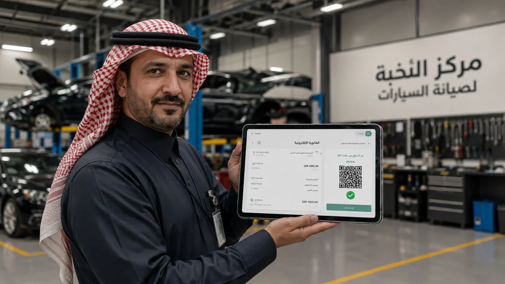 فحص امتثال الفوترة الإلكترونية المرحلة الثانية في ورشة سيارات سعودية